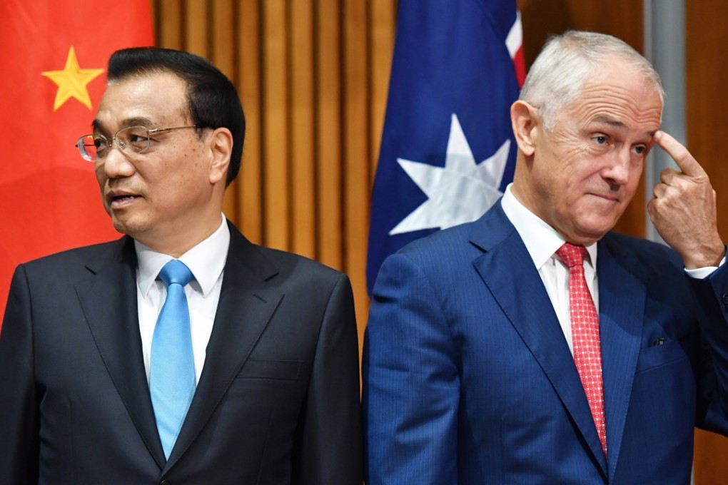 Chinese Premier Li Keqiang (left) and Australian Prime Minister Malcolm Turnbull meet in Canberra during Li’s five-day visit last month to boost economic ties between the two countries. Photo: EPA