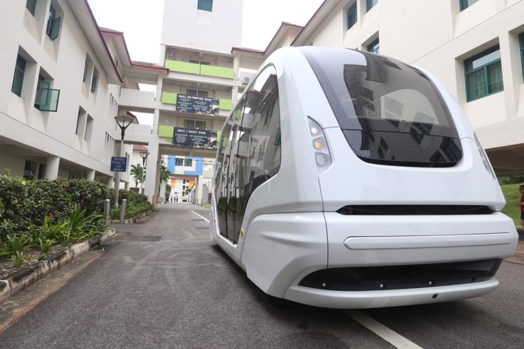 A demonstration of the fully automated Group Rapid Transit, which will operate a minibus service route connecting halls of residences with the main academic areas at Nanyang Technological University. It is targeted to serve 200 to 300 passengers daily. Photo: Koh Mui Fong/TODAY