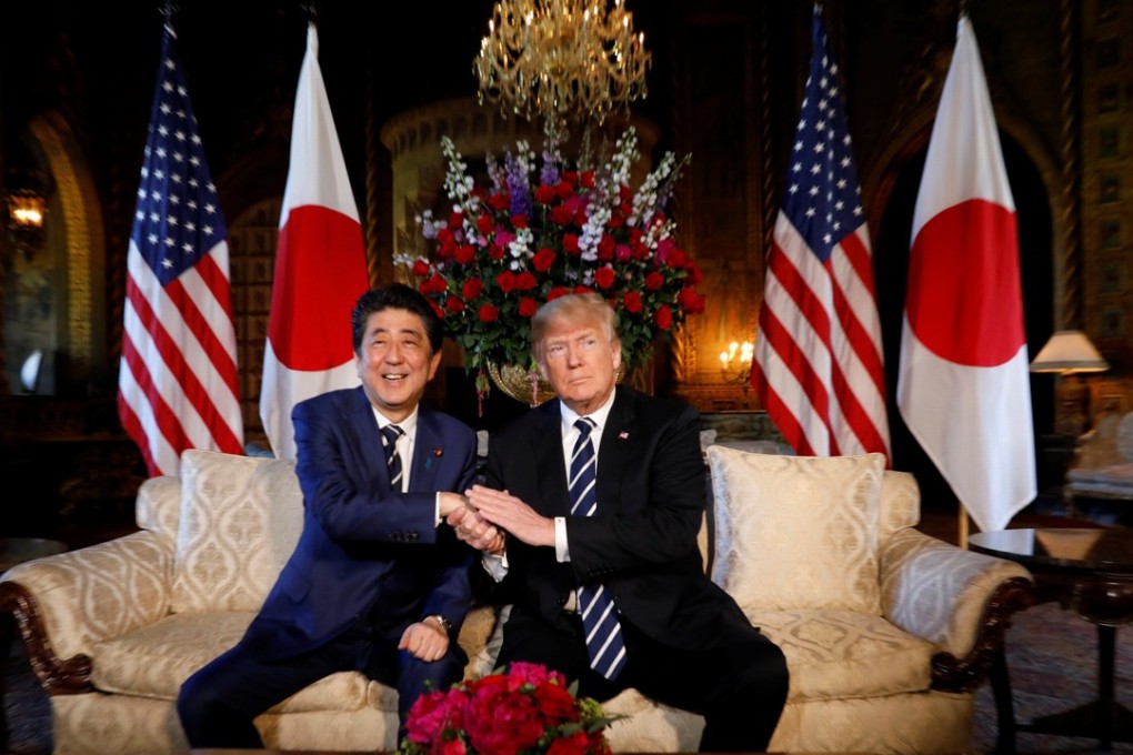 US President Donald Trump hosts a bilateral meeting with Japanese Prime Minister Shinzo Abe at Trump’s Mar-a-Lago estate in Palm Beach, Florida, on Tuesday. Photo: Reuters