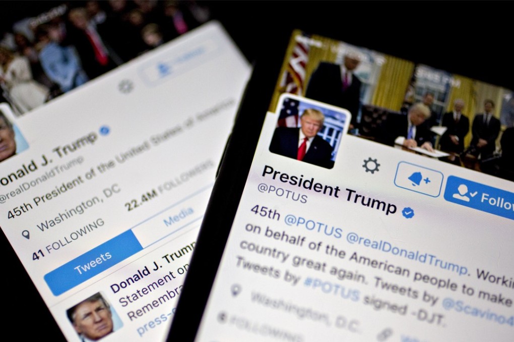 The Twitter accounts of US President Donald Trump, @POTUS and @realDonaldTrump. Trump posted almost 26,000 tweets in his first year in office. Photo: Bloomberg
