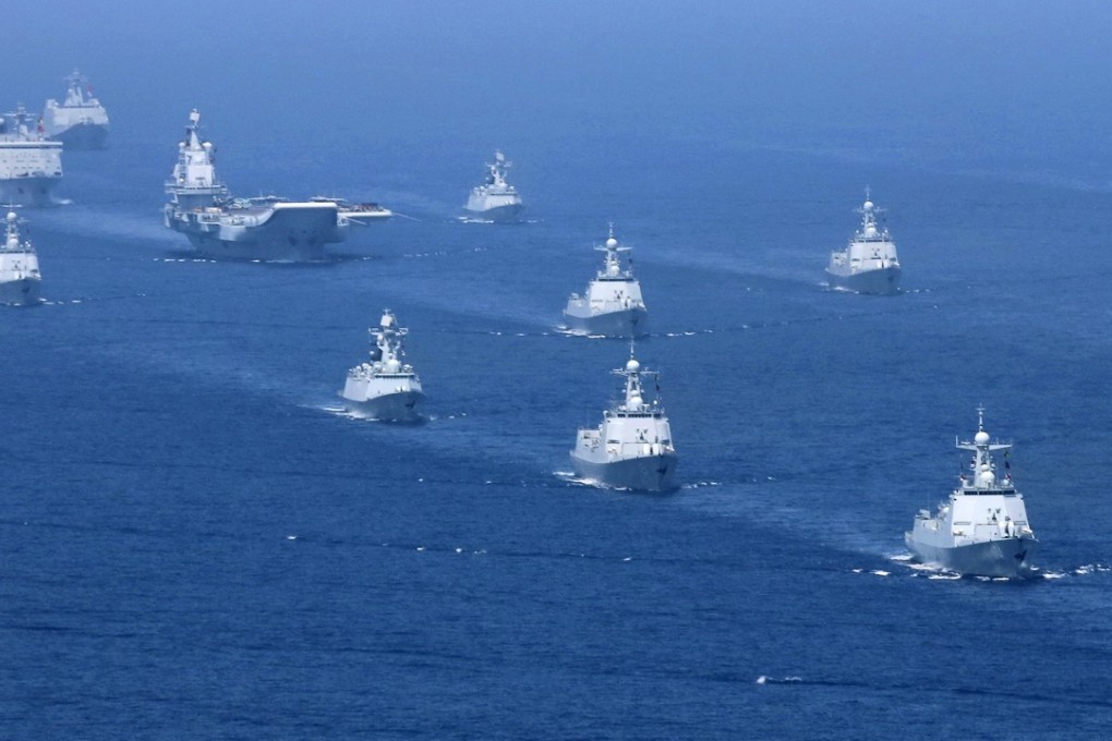 The Liaoning aircraft carrier took part in last week’s naval parade off the coast of Hainan. Photo: Xinhua via AP