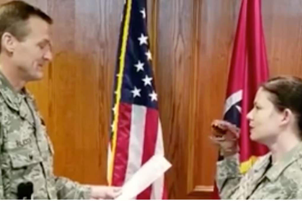 A screenshot from the video of the Oath Swearing Ceremony that caused the controversy. Photo: Air Force amn/nco/snco/Facebook