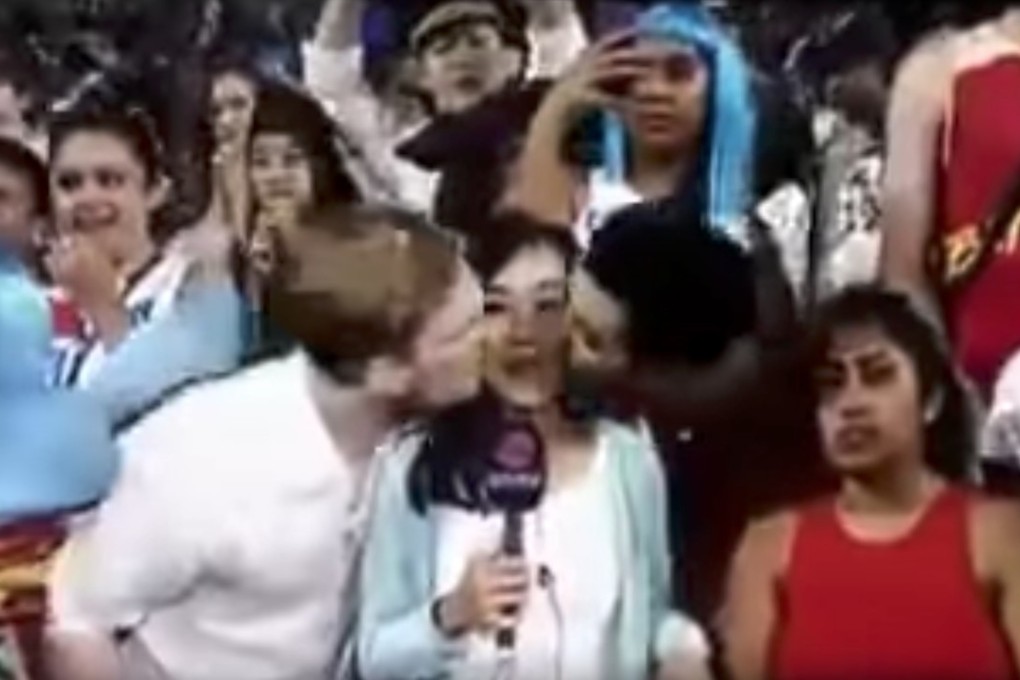 i-Cable TV sports reporter Diamond Kwok was kissed by two men without her consent as she was working during the Rugby Sevens 2018. Photo: Twitter