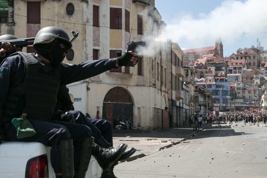 Police clash with protestors during a demonstration in Antananarivo, Madagascar on Saturday. Photo: AFP