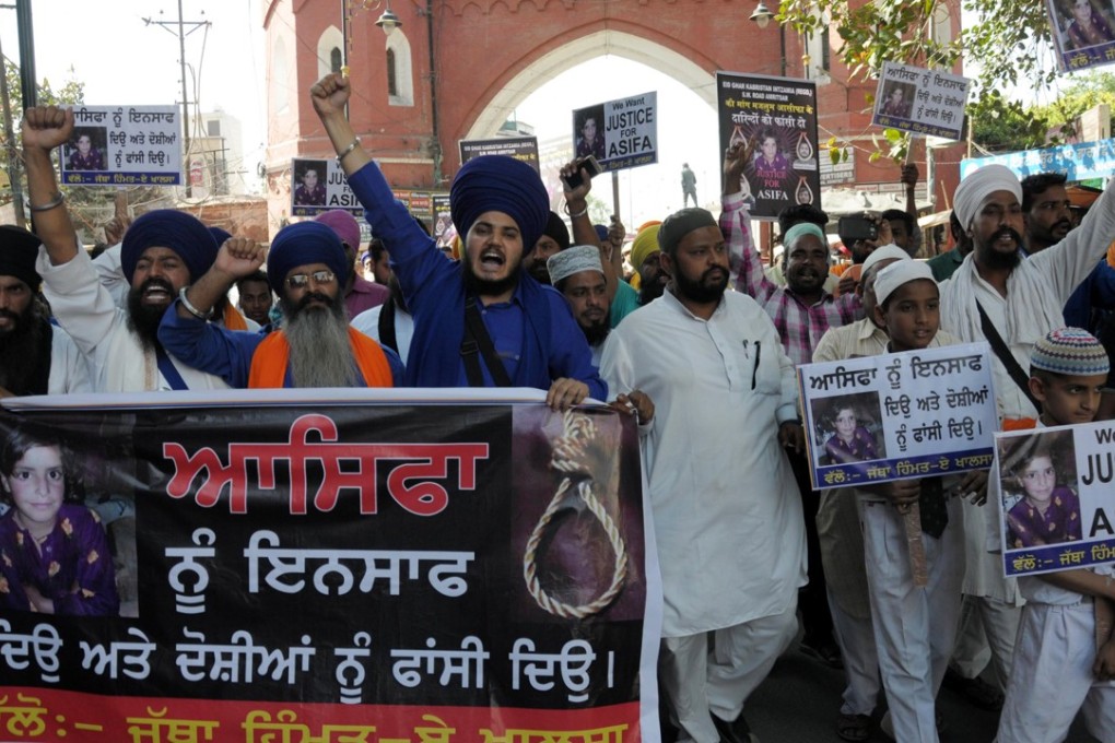 Members of Sikh and Muslim organisations protest the rape of an eight-year-old nomadic girl. Photo: AFP