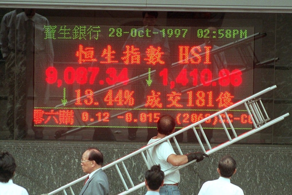 Passers-by watch the Hang Seng Index in Hong Kong’s Central district. A broker says the 1997 Asian financial crisis was the worst period in the history of the city’s markets. Photo: Martin Chan