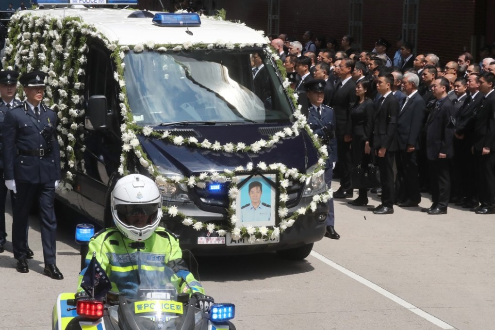 The funeral for senior constable Lum Hoi-wan was held at Universal Funeral Parlour. Photo: K.Y. Cheng