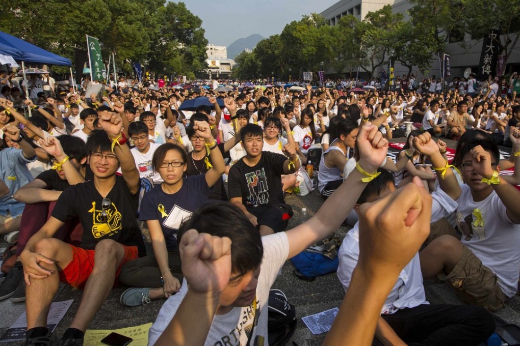 Students and teachers attend a rally during the class boycott at Chinese University in 2014. Photo: Reuters