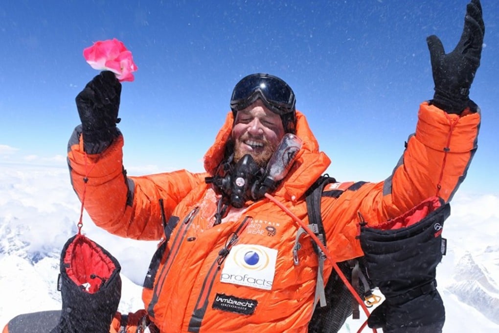 Jelle Veyt on the summit of Everest – the second peak of his seven summit challenge. Photos: Handout