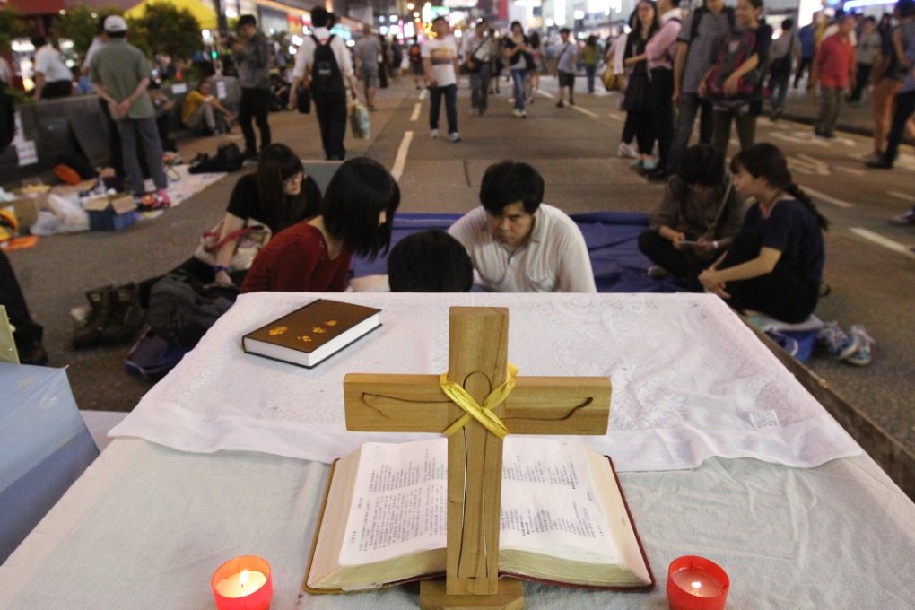 Pro-democracy demonstrators at a protest site in Mong Kok, during the Occupy movement in October 2014. Photo: Dickson Lee