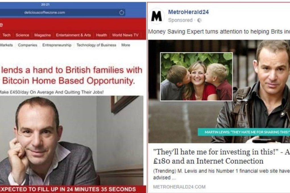 A sample of two Facebook ads described by Martin Lewis. Photo: Martin Lewis
