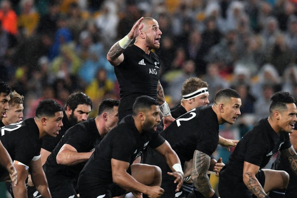 TJ Perenara leads an All Blacks Haka. Photo: EPA
