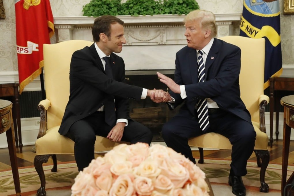Donald Trump welcomes Emmanuel Macron to the White House on Tuesday. Photo: Reuters