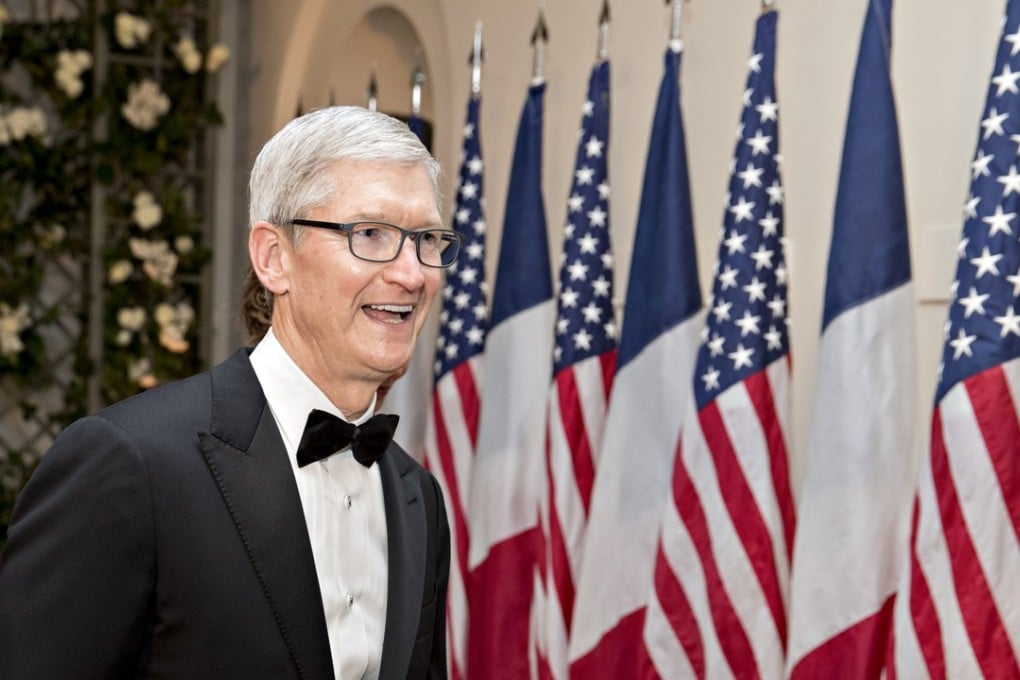 Tim Cook, CEO of Apple Inc, arriving for the state dinner for French President Emanuel Macron at the White House in Washington on Tuesday. Photo: Bloomberg