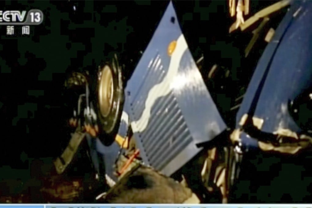 An overturned bus is shown in a CCTV video after the accident in North Hwanghae province, south of Pyongyang, North Korea, that killed 36 riders, including 32 Chinese and four North Koreans. Photo: AP