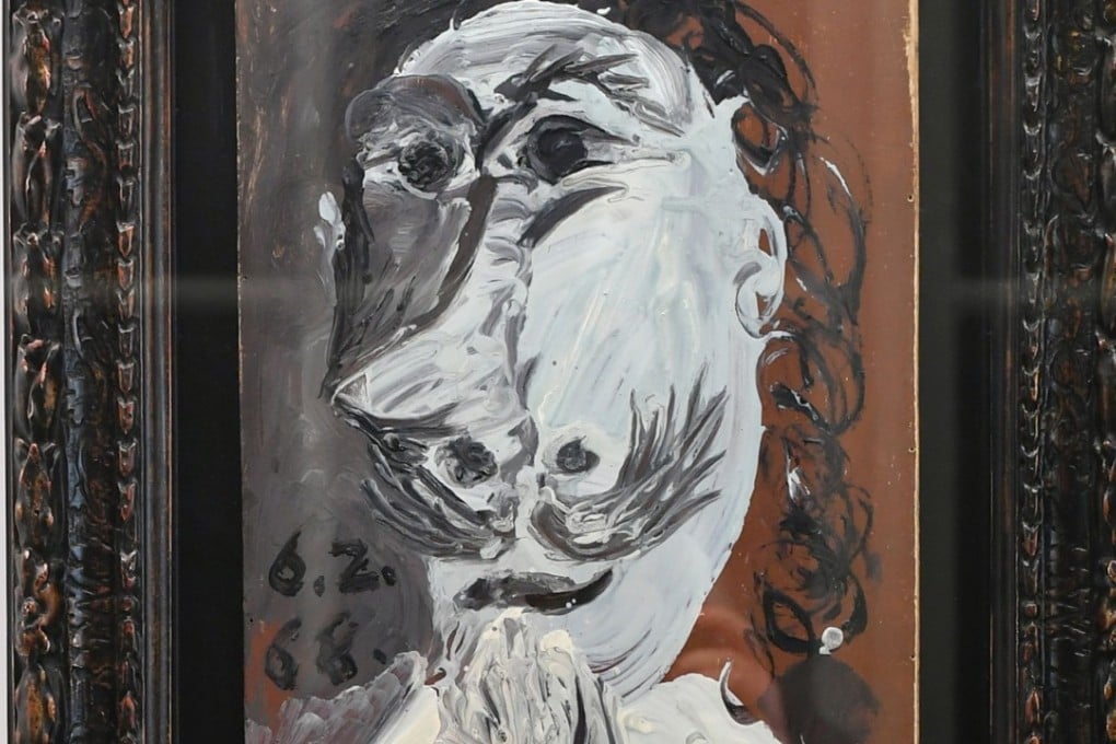 A 1968 work by late Spanish artist Pablo Picasso entitled ‘Buste de mousquetaire’ at the Museum of Contemporary Art (MAMCO) in Geneva on Friday. Photo: AFP