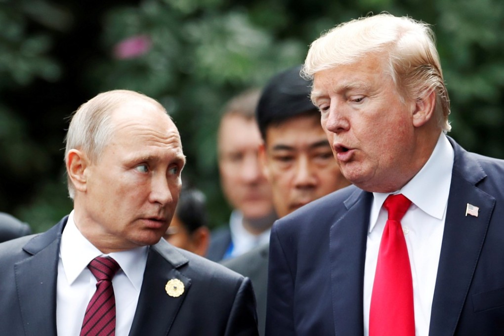 US President Donald Trump chats with Russia’s President Vladimir Putin at the APEC Economic Leaders’ Meeting in Vietnam in November 2017. Photo: Reuters