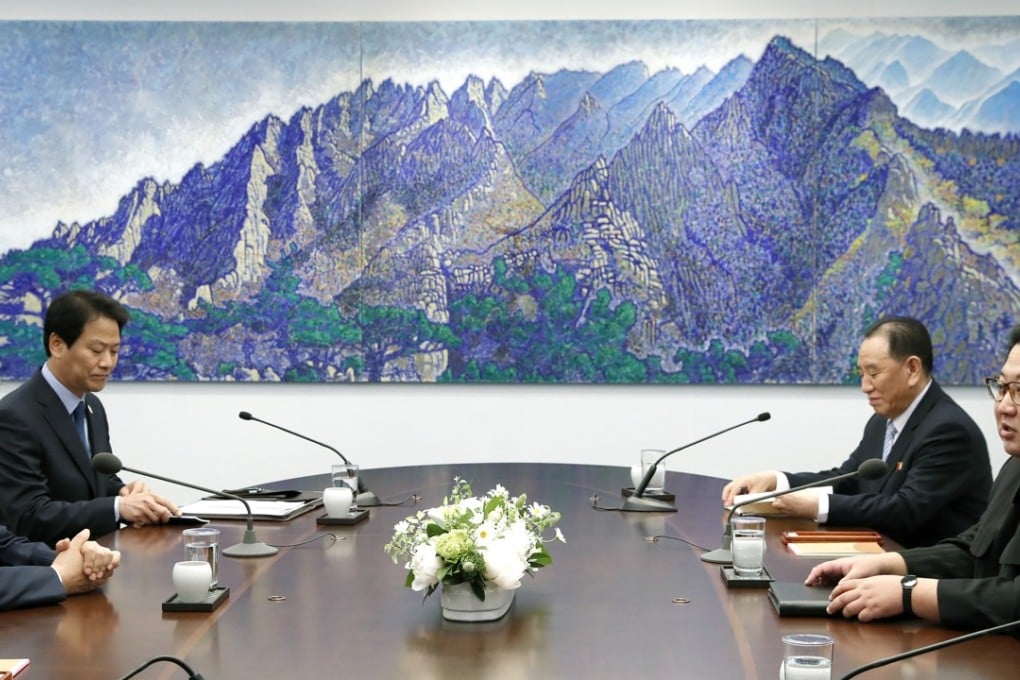 Moon Jae-in, South Korea’s president, left, and North Korean leader Kim Jong-un, during the inter-Korean summit. Photo: Bloomberg