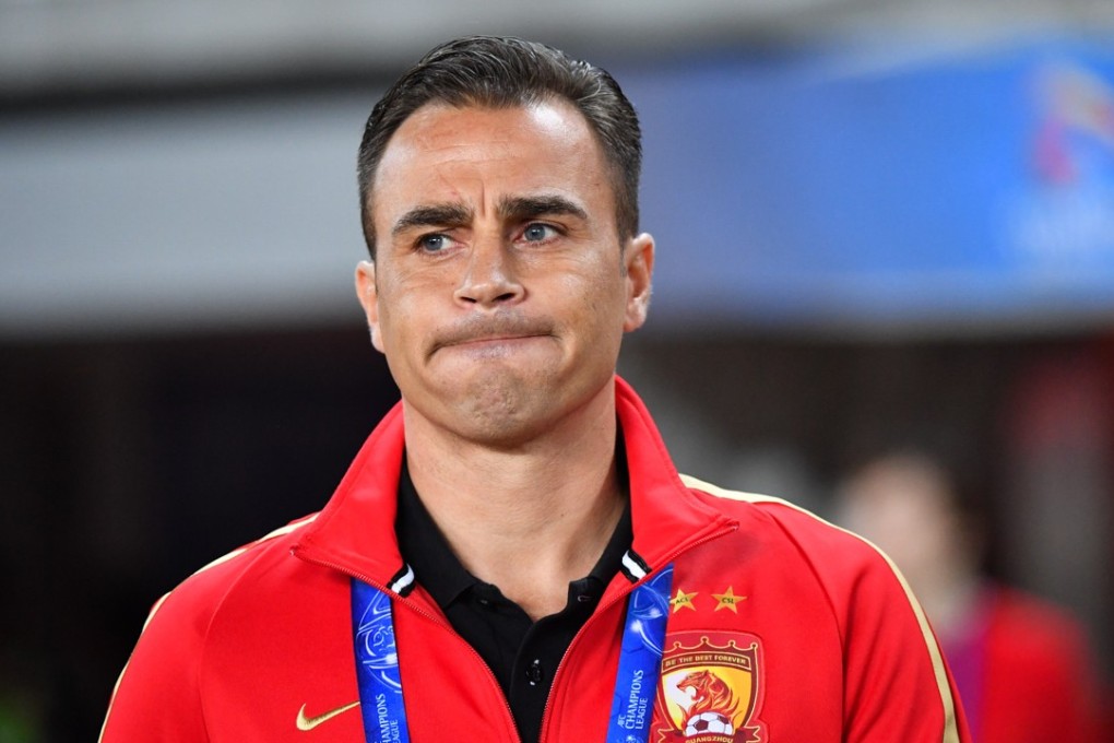 Head coach of Guangzhou Evergrande Fabio Cannavaro reacts during the a 2018 AFC Champions League match. Photo: Xinhua