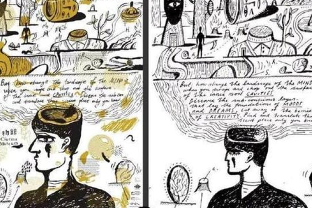 Fan Yu’s poster (left) and a work by British artist Russell Cobb (right). Photo: Chaoxiart
