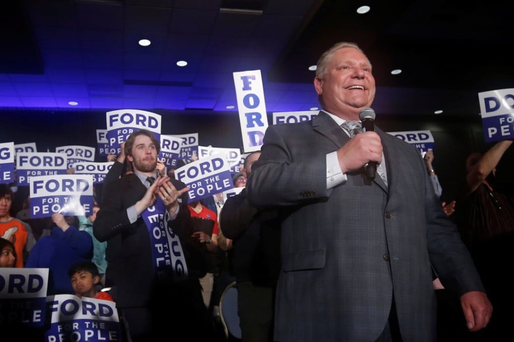 Ontario Progressive Conservative Leader Doug Ford speaks during a pre-election rally in Ottawa on April 16. Photo: Reuters