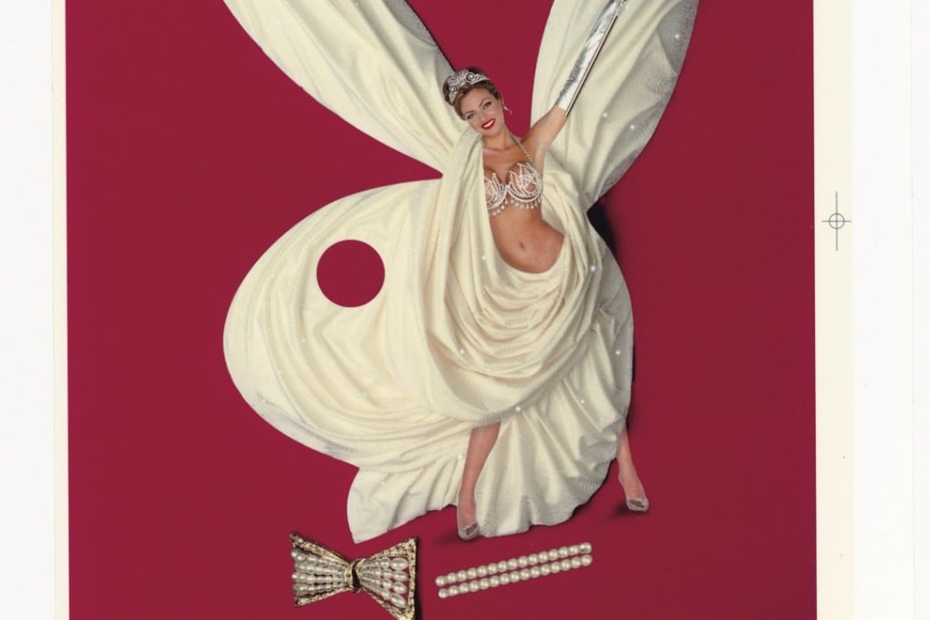 This picture provided by Christie's shows a Stephen Wayda 1996 cover photograph of Playmate of the Year Stacy Sanchez draped in white fabric in the shape of Playboy's bunny logo, mounted on layout board. Photo: AP