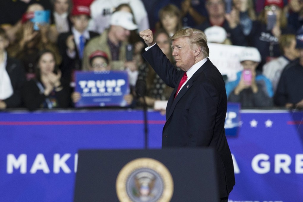 US President Donald Trump gives a speech in Washington Township, Michigan, on April 28. Trump’s speech was greeted with chants of ”Nobel, Nobel”. Photo: EPA-EFE