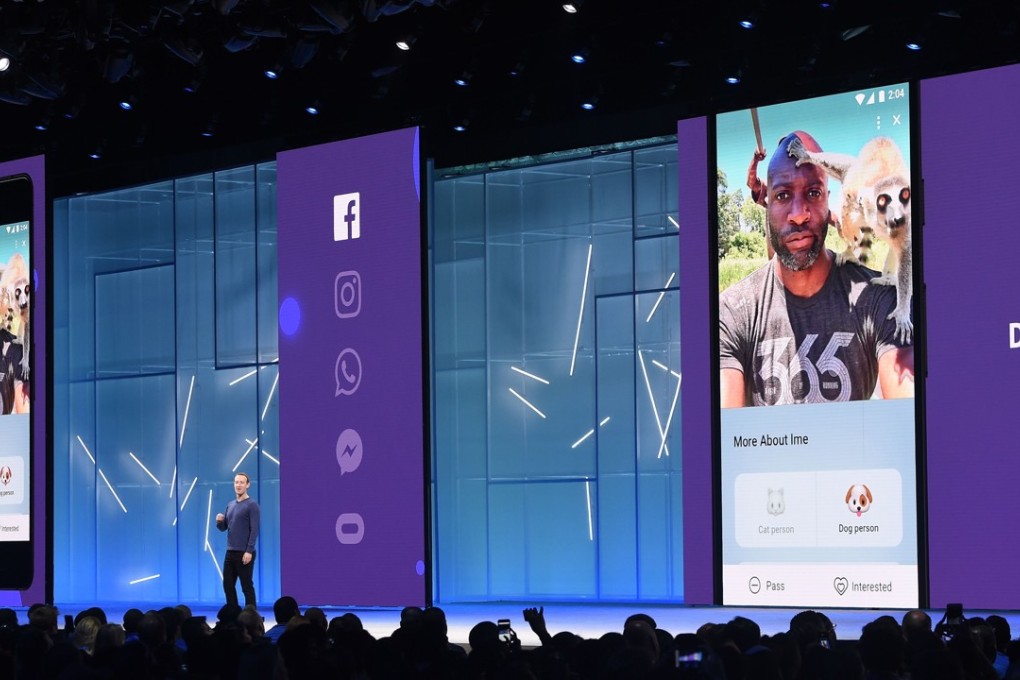 Facebook CEO Mark Zuckerberg speaks during the annual F8 summit at the San Jose McEnery Convention Center in San Jose, California on Tuesday. Facebook chief Mark Zuckerberg announced the world's largest social network will soon include a new dating feature. Photo: Agence France-Presse