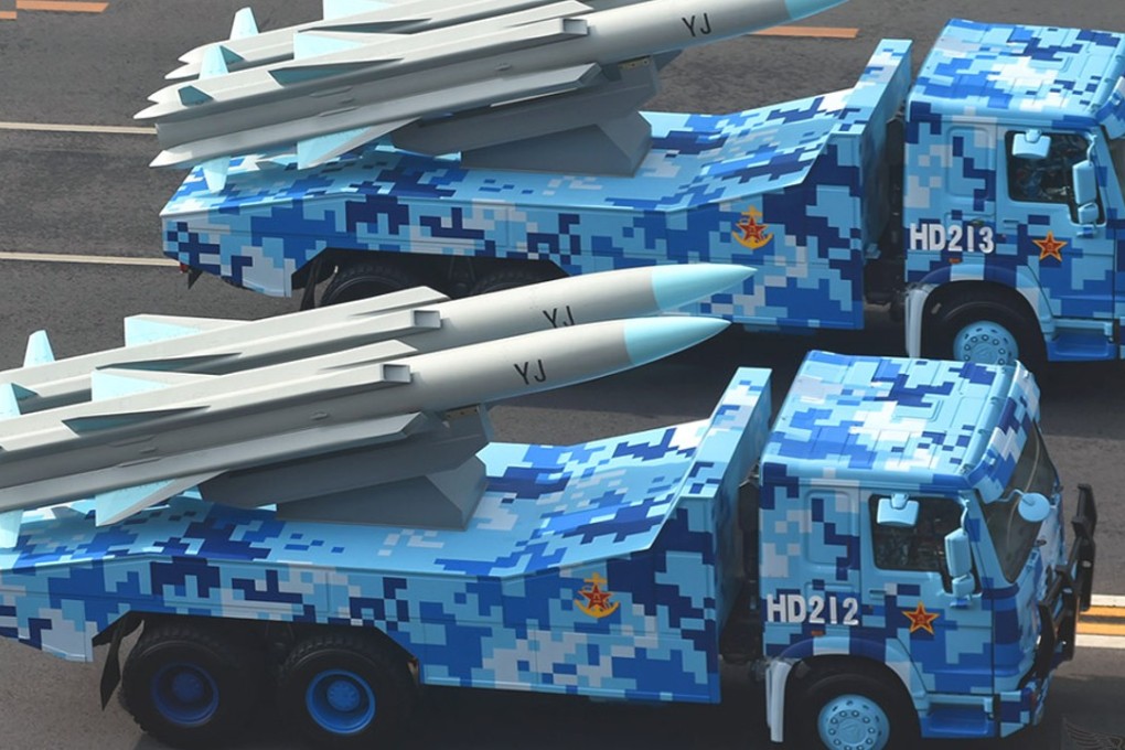 Chinese YJ-12 anti-ship cruise missiles seen in a military parade. China is said to have moved missiles to the Spratly Islands within the past 30 days. Photo: Handout