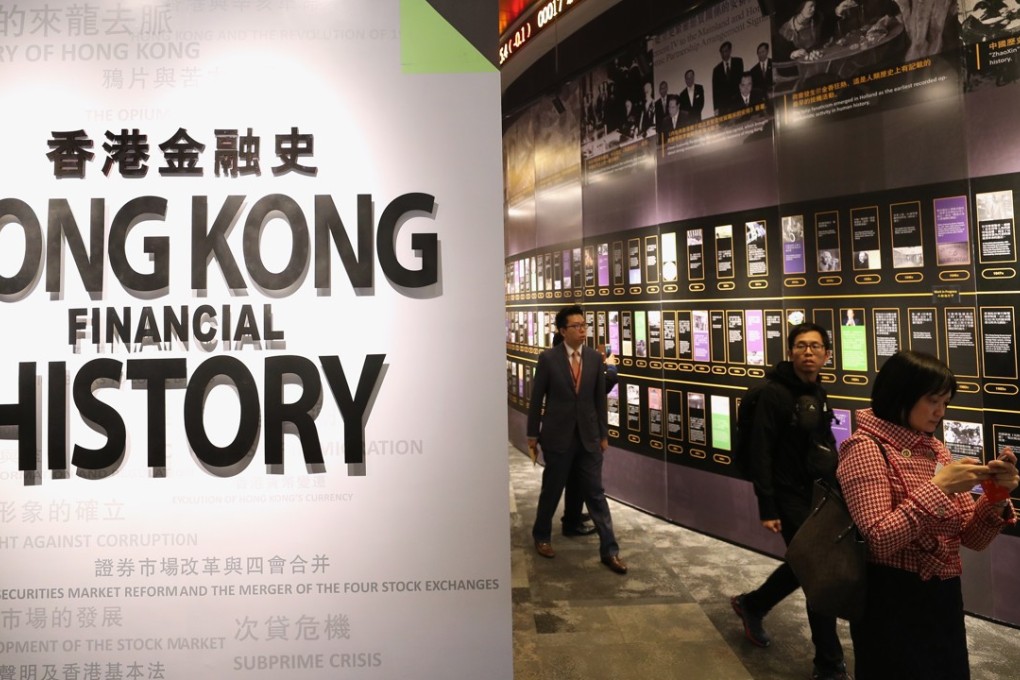 An exhibition on Hong Kong’s history as a financial hub, at the Hong Kong Exchange Exhibition Hall, marks the first trading day of the Lunar New Year, in Central on February 20. Photo: Winson Wong