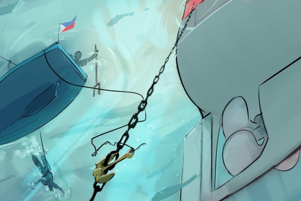 The Philippines must walk a fine line between preserving its access to territories and resources that China claims and provoking its much more powerful neighbour. Illustration: Timothy Mcevenue. timothymcevenue.net