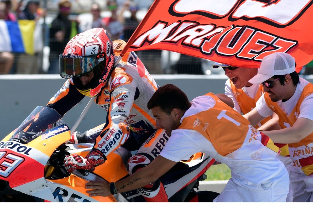 Spanish rider Marc Marquez celebrates winning the MotoGP race of the Spanish Grand Prix at the Jerez Angel Nieto racetrack. Photo: AFP