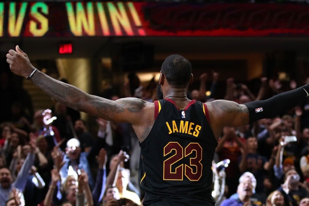 Cleveland Cavaliers’ LeBron James celebrates after hitting the game winning shot to beat the Toronto Raptors in game three of the Eastern Conference semi-finals. Photo: AFP