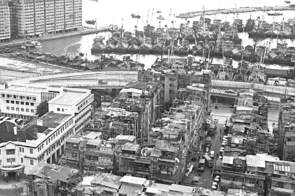 The Six Streets area in 1983, with the now former Yau Ma Tei police station to the left and the then Yau Ma Tei typhoon shelter in the background. Photo: SCMP