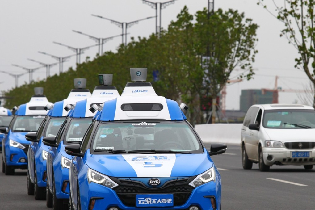 A line of Baidu driverless cars are pictured in Wuzhen, China's Zhejiang province. Photo: Simon Song