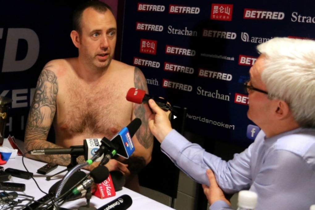 New world snooker champion Mark Williams said he would turn up to the post-match press conference naked if he won the title. He duly beat John Higgins 18-16 and kept his promise. Photo: Twitter