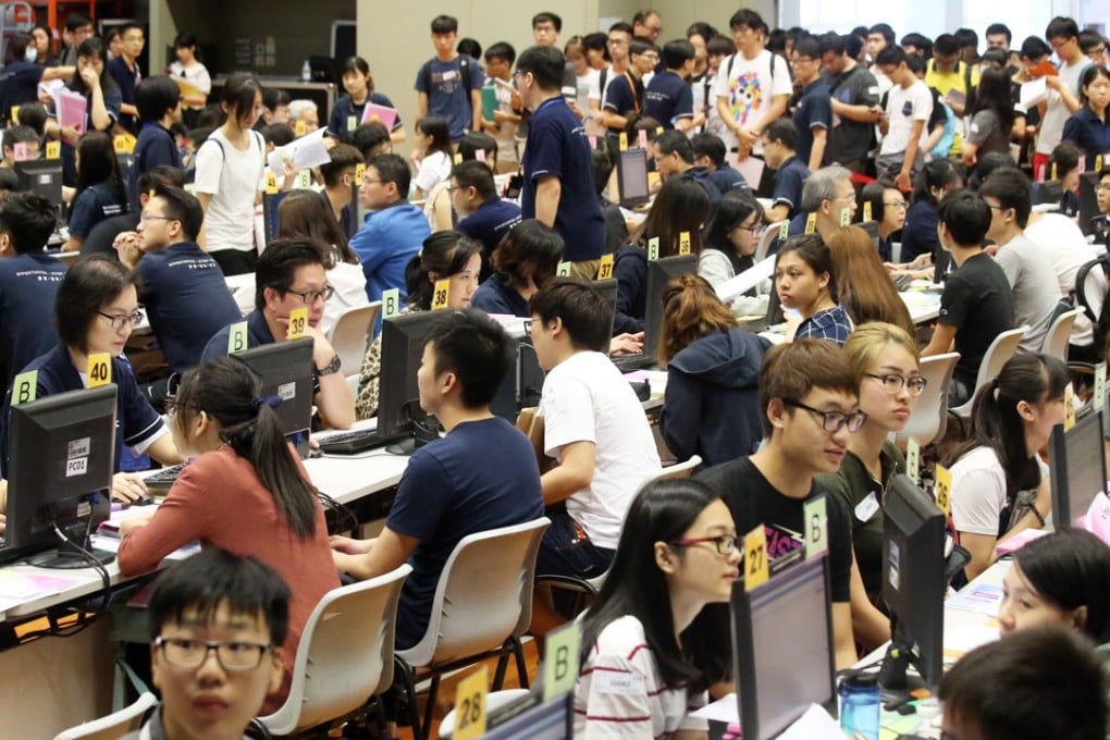 Hong Kong Diploma of Secondary Education Examination students applying for self-financing degrees, associate degrees and higher diplomas at IVE Haking Wong (Institute of Vocational Education) in Cheung Sha Wan last year. Photo: K. Y. Cheng