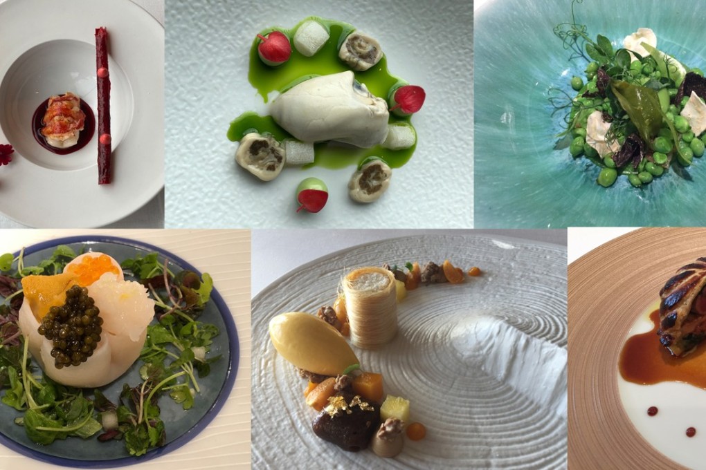 Dishes from (top, left to right) Azurmendi Atxa, Bilbao, Spain (No. 38 on the World’s 50 Best Restaurants list) and two-Michelin-star Coque, Madrid, and (above, left to right) 8 Tables by China Live, San Francisco, and three-Michelin-star establishments Restaurant Bareiss in Baiersbronn, Germany, and L’Assiette Champenoise in Tinqueux, France, eaten by American foodie Paul Grinberg. Photos: courtesy of Paul Grinberg
