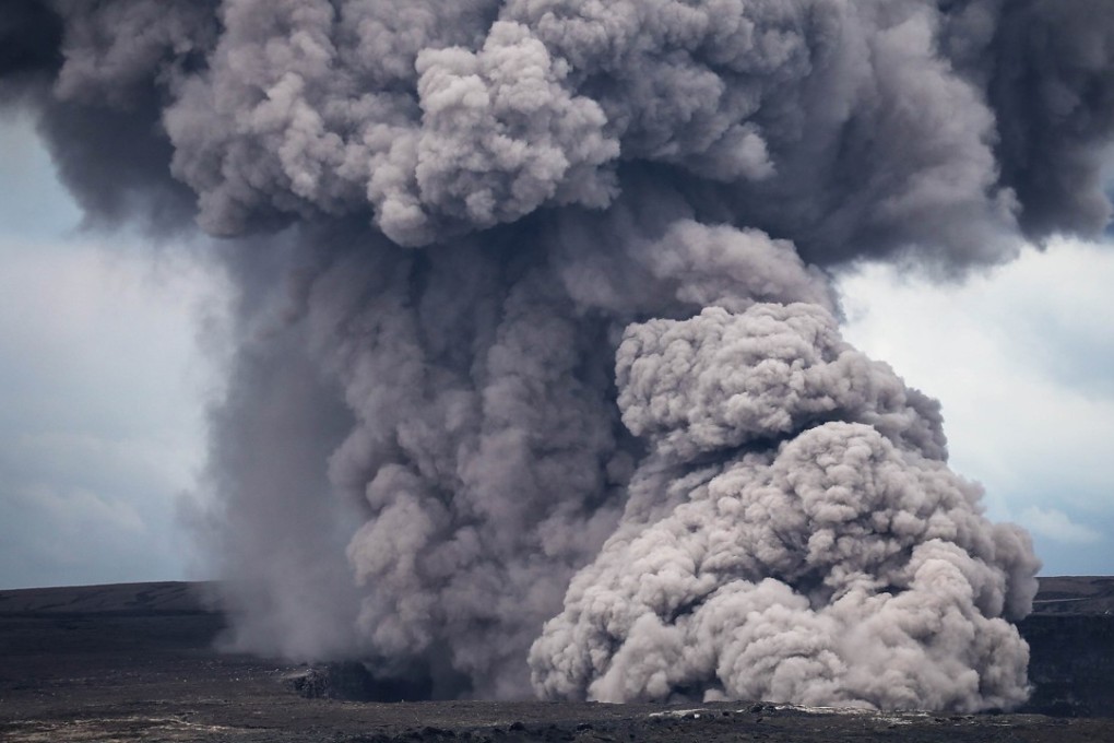 An ash plume rises from the Halemaumau crater within the Kilauea volcano summit caldera on Wednesday. Photo: Agence France-Presse