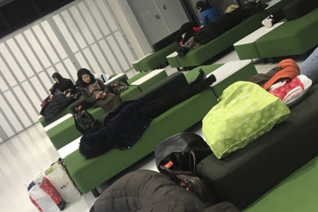 Chinese passengers during flight delays at Japan's Narita airport. Photo: Handout