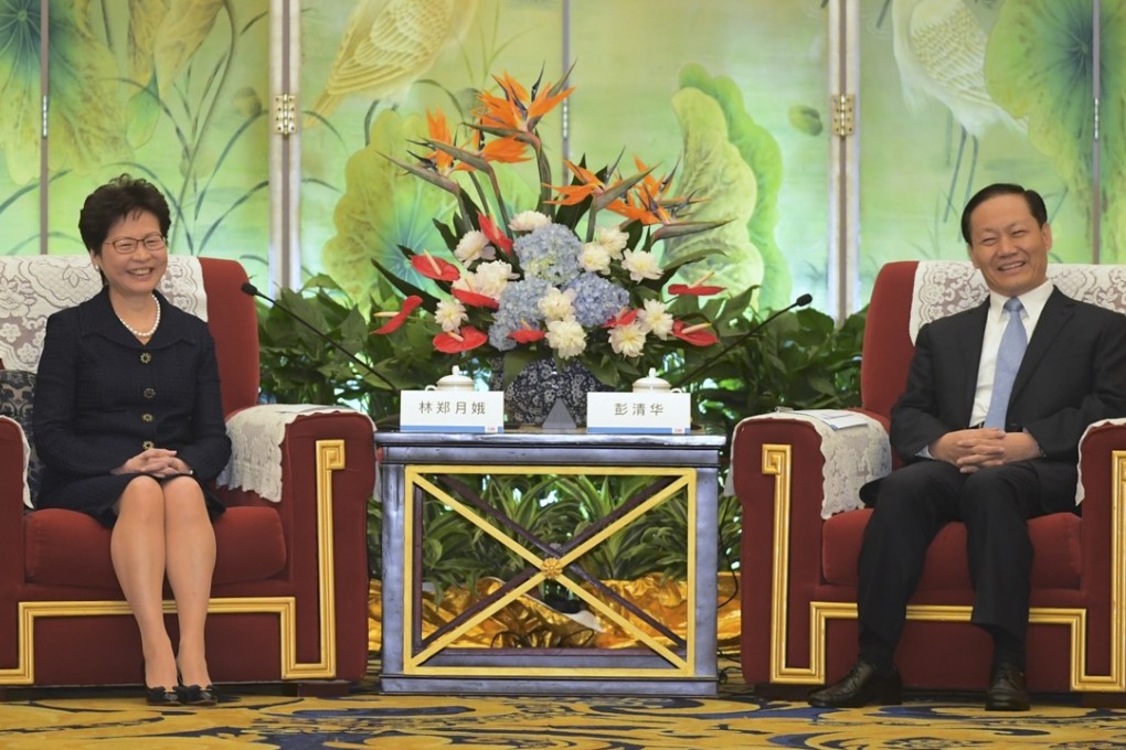 Hong Kong Chief Executive Carrie Lam meets Sichuan party chief Peng Qinghua in Chengdu on Friday. Photo: ISD