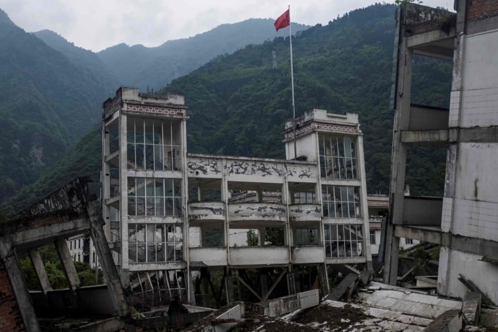 This picture taken on April 21, 2018 shows part of the destroyed Xuankou Middle School, now a memorial site for the 2008 Sichuan earthquake, in Yingxiu, China. Photo: AFP