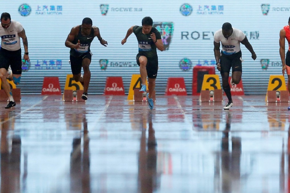 China's Su Bingtian Su leads the way in the men's 100m in Shanghai. Photo: Reuters