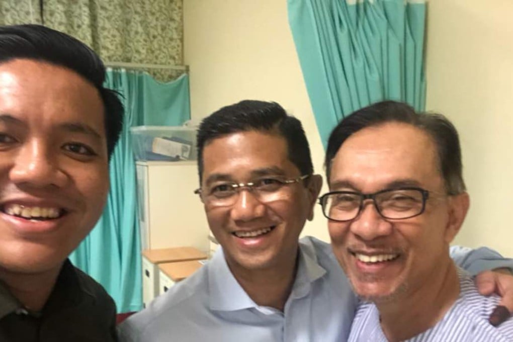 Anwar watched Mahathir’s swearing-in ceremony with two long time loyalists Azmin Ali and Afif Bahardin. He is currently recuperating from a surgery at Cheras Hospital in the capital Kuala Lumpur. Photo: Handout