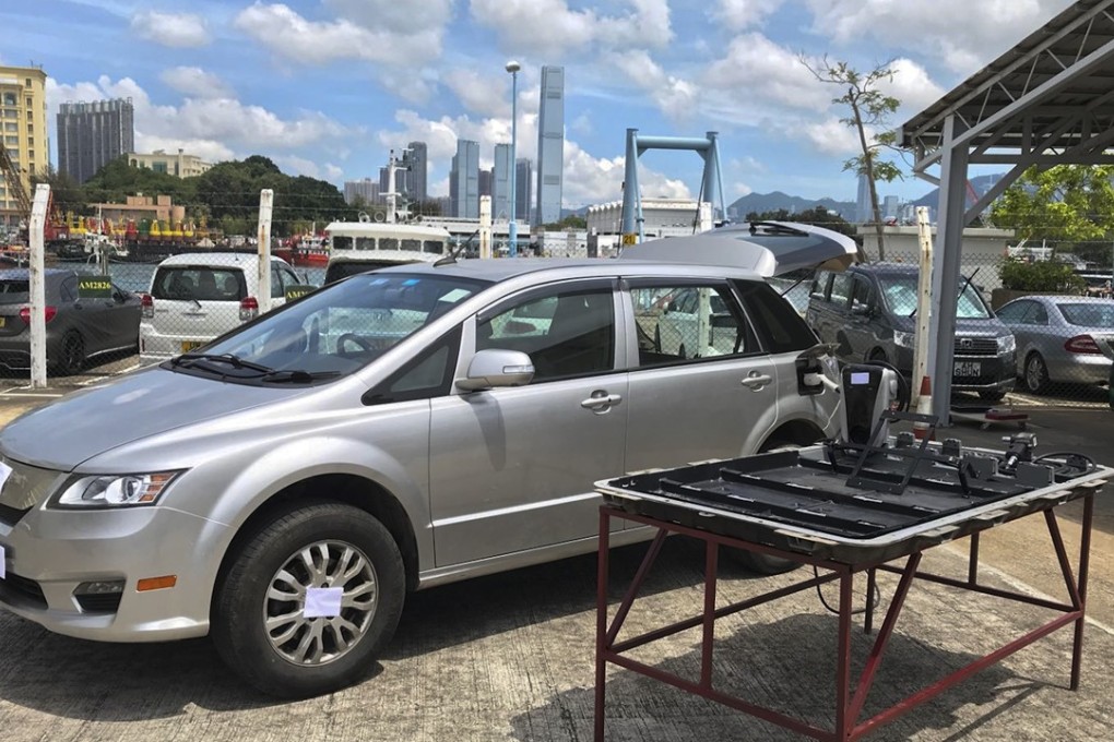 The electric car was intercepted by customs officers at the Shenzhen Bay control point. Photo: Handout