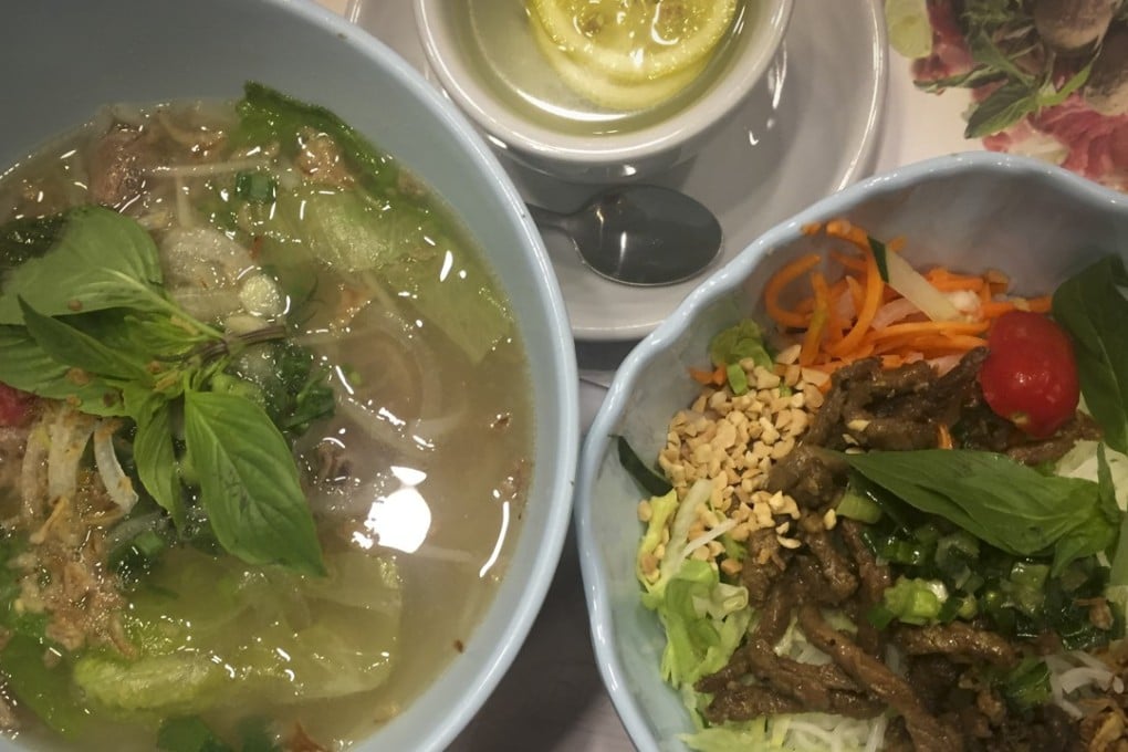 Sun Chuk Yuen’s pho with rare beef and beef brisket (left) and grilled lemongrass beef vermicelli salad (right). Photo: Laurie Chen