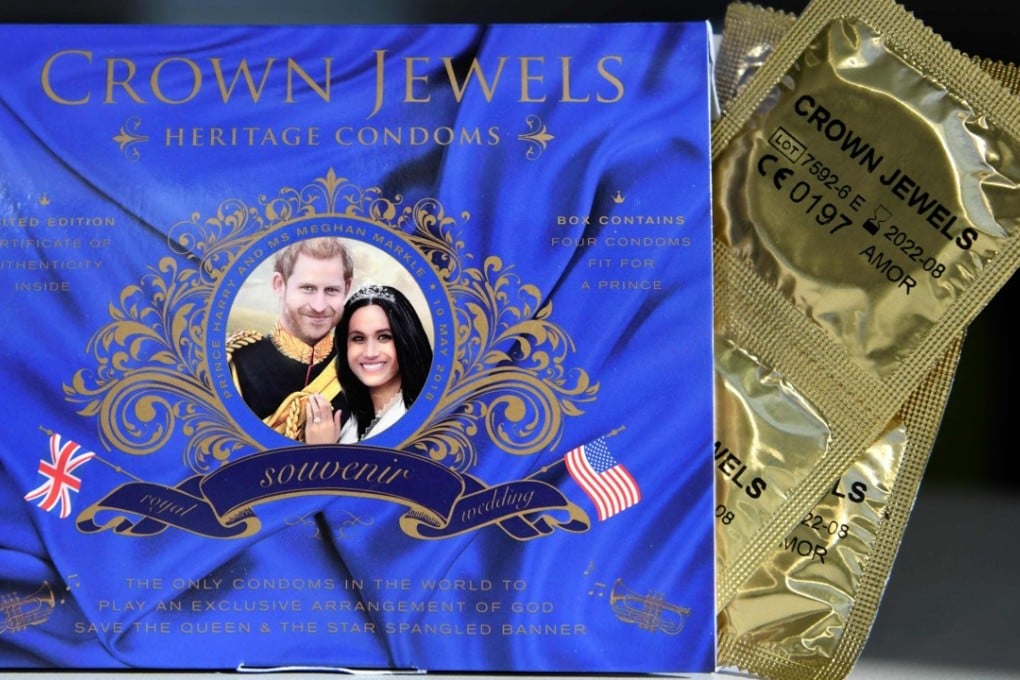 A box of souvenir condoms commemorating the upcoming wedding of Britain's Prince Harry and Meghan Markle. Photo: AFP