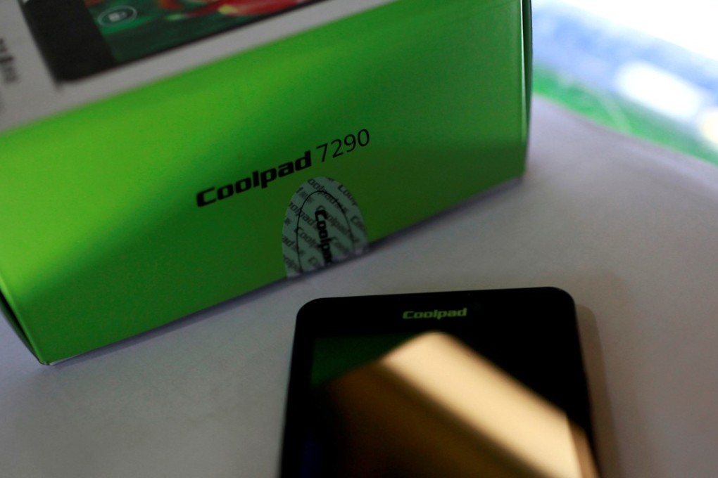A Coolpad smartphone is placed on a table at a mobile phone market in Shanghai. Photo: Reuters