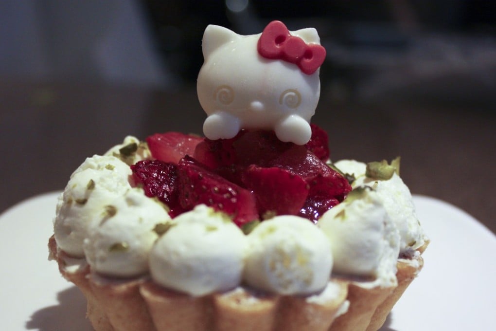 A Hello Kitty-themed cake at the Hello Kitty Secret Garden cafe in Causeway Bay.