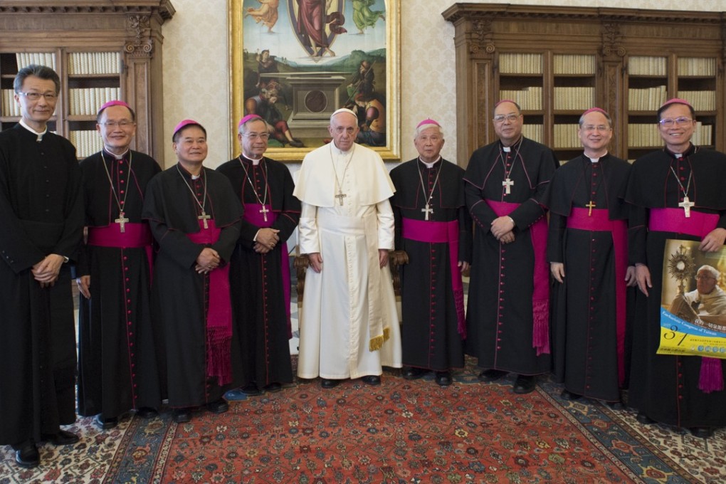 Archbishop John Hung Shan-chuan (fourth left) said Pope Francis told him and other representatives of Taiwan’s Catholic Church that he would never turn his back on them. Photo: EPA-EFE